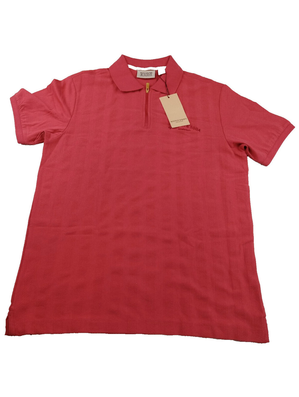Scotch & Soda Polo Shirt Mens Medium Pink Short Sleeve Zip Neck Amsterdam M New